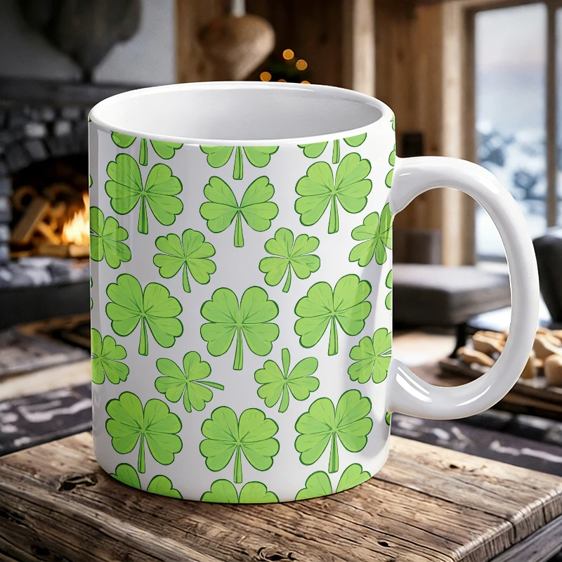 

Irish Luck Green Shamrock Print Fabric printed Mug Coffee Cup Ceramic Cup