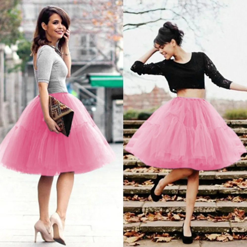 Glänzende erwachsene Frauen geschwollene Petticoat Pailletten feste Tupfen Dame Prinzessin Tutu Tüll Midi knielangen Rock Unterrock Ballkleid