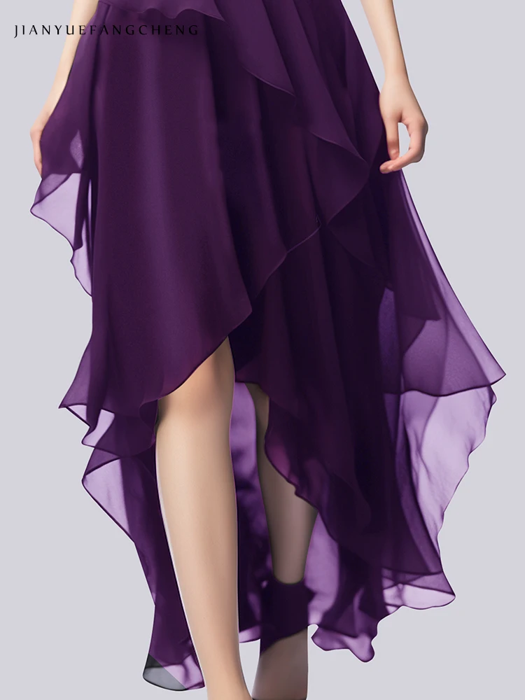 2024 Summer French Style Chiffon Dress Women\'s Mid-length High Waist A-line Irregular Elegant Purple Over-the-knee Long Dress