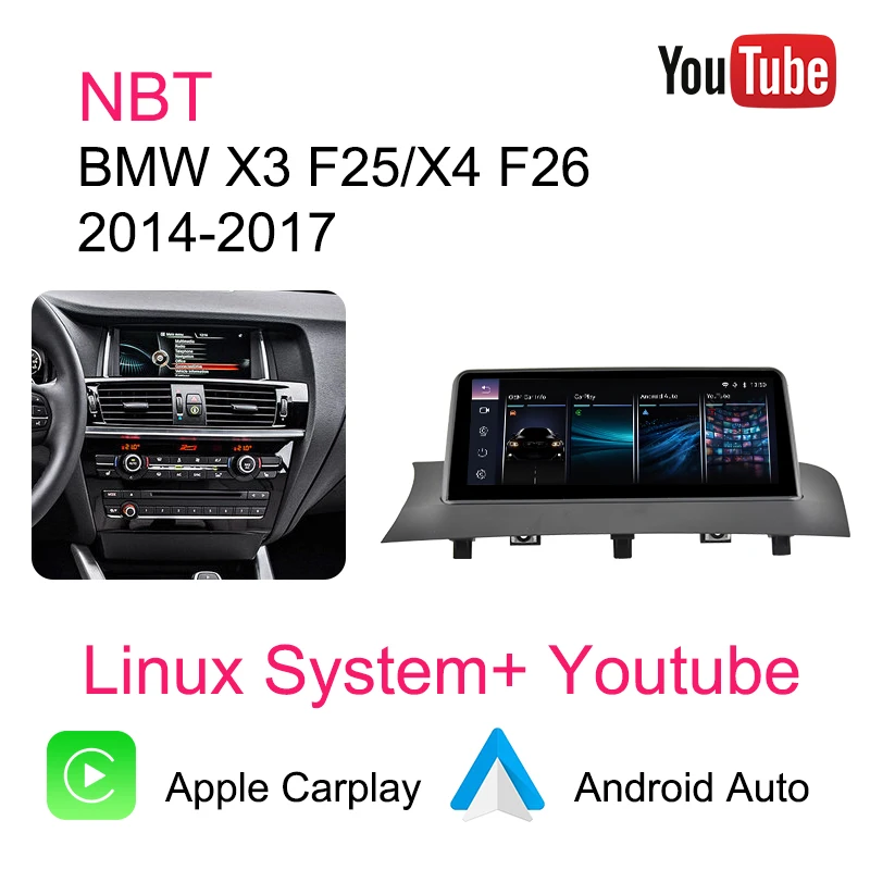 10,25 inch draadloze CarPlay Android Auto multimediaspeler voor BMW X3 F25 X4 F26 2011-2017 CIC NBT met YouTube GPS stereo autoradio