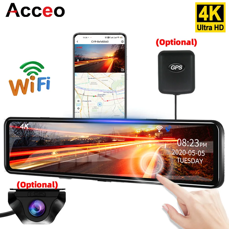

4K Rearview Mirror Driving Recorder Night Vision Loop Recording Dash Cam Optional 1080P Rear Camera Reversing Image Car DVR