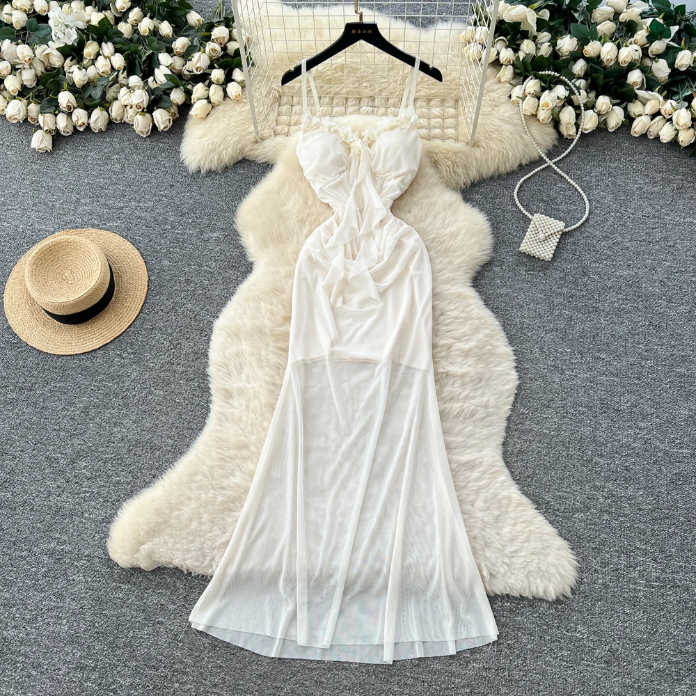 

Сексуальное шикарное элегантное платье без рукавов с рюшами Vestidos, корейская мода, сказочная винтажная женская одежда