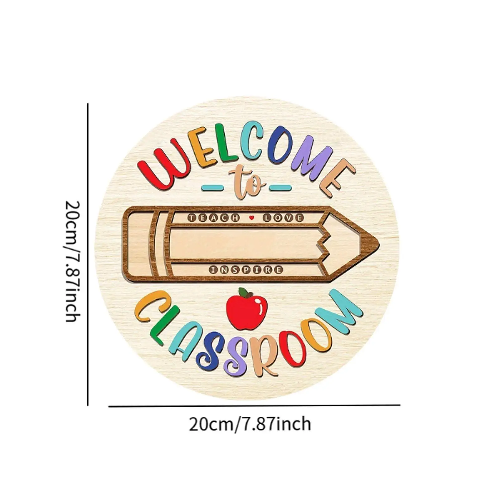 Wooden Welcome Front Door Sign Multicolor Pencil Apple Wall Hanging Decor Kids Room Entryway for School Classroom Back to School