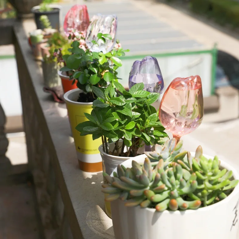Plastic Pink Tulip Plant Watering Balls, Suitable for Indoor Outdoor Plants, Automatic Watering , and  Automatic Plant Drippers