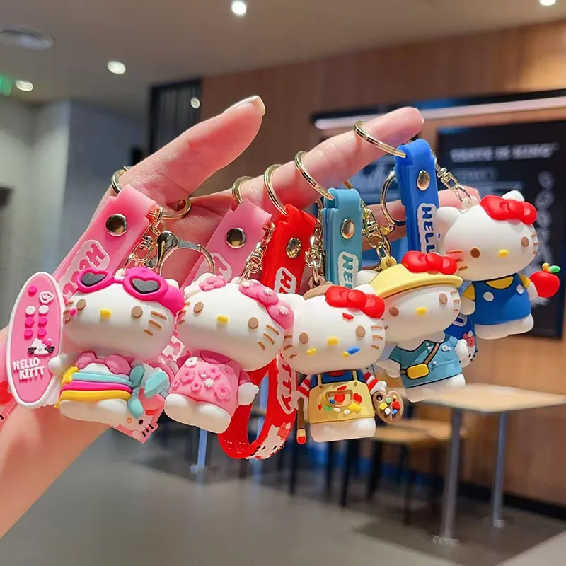 

Sanrio Hello Kitty Silicone Keychain with Cute Designs Windmill Lollipop Apple Skateboard Styles for Students Couple Bag Charm