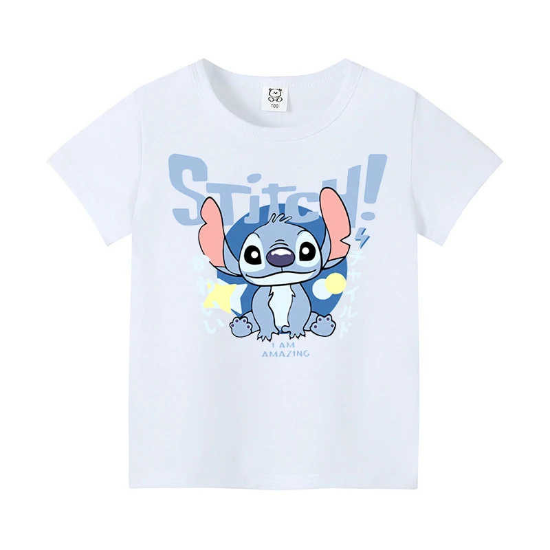 Boys Girl T Shirt Tops Stitch Disney Children\'s Clothing Short Sleeve T-shirts for Children Birthday Gifts Baby Summer Clothes