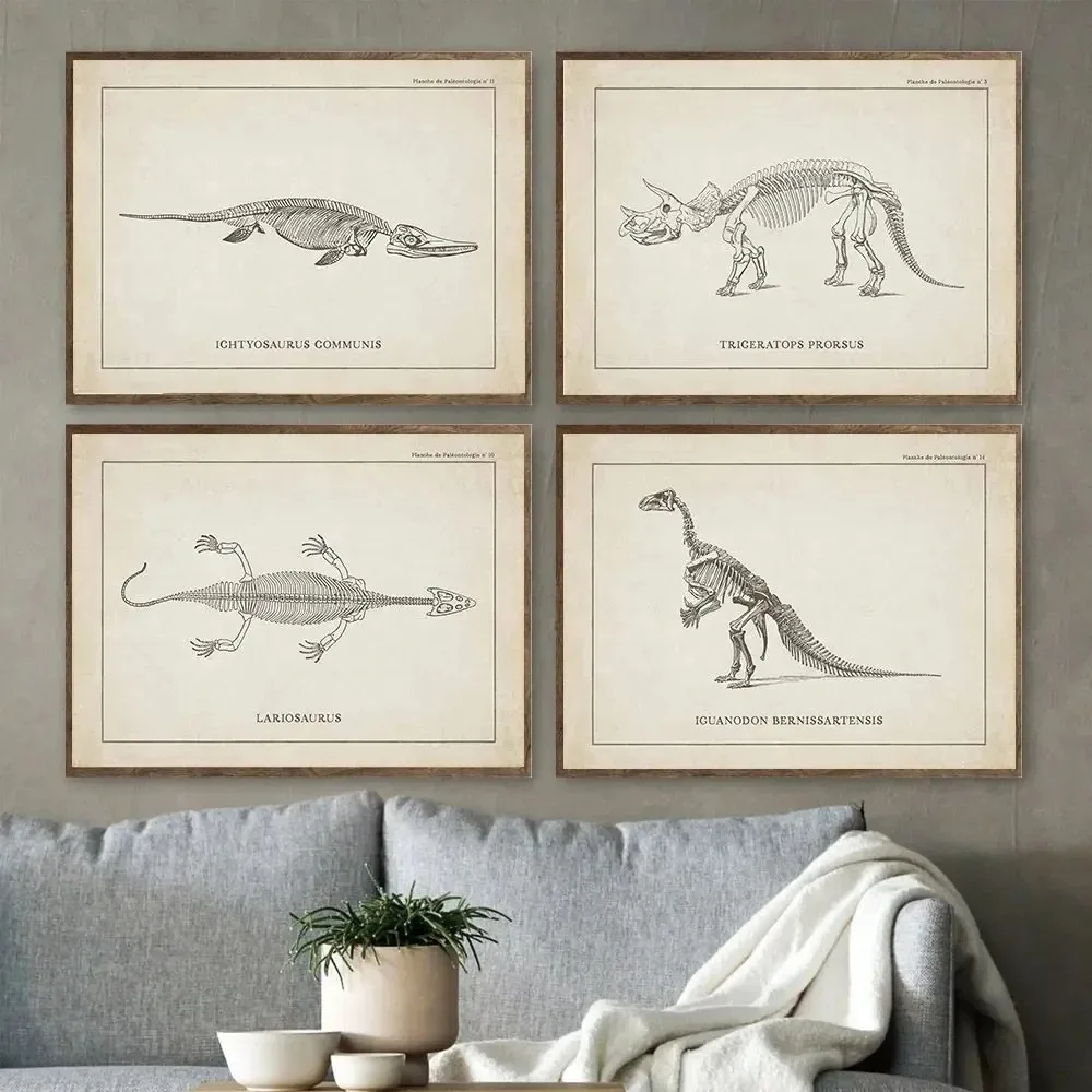 Canvas Painting Nordic Posters And Prints Vintage Dinosaur Skeleton Paleontology Wall Art Wall Pictures For Boy Kids Room Decor