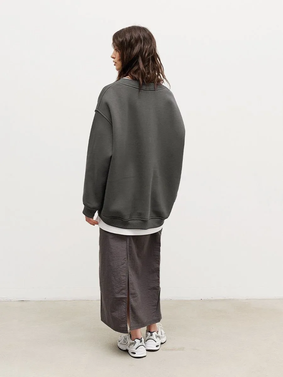 Round Neck Pullover Hoodie Mid Length Alternative Street with Loose Fit Single Regular Thickness Streetwear Women Sweatshirts