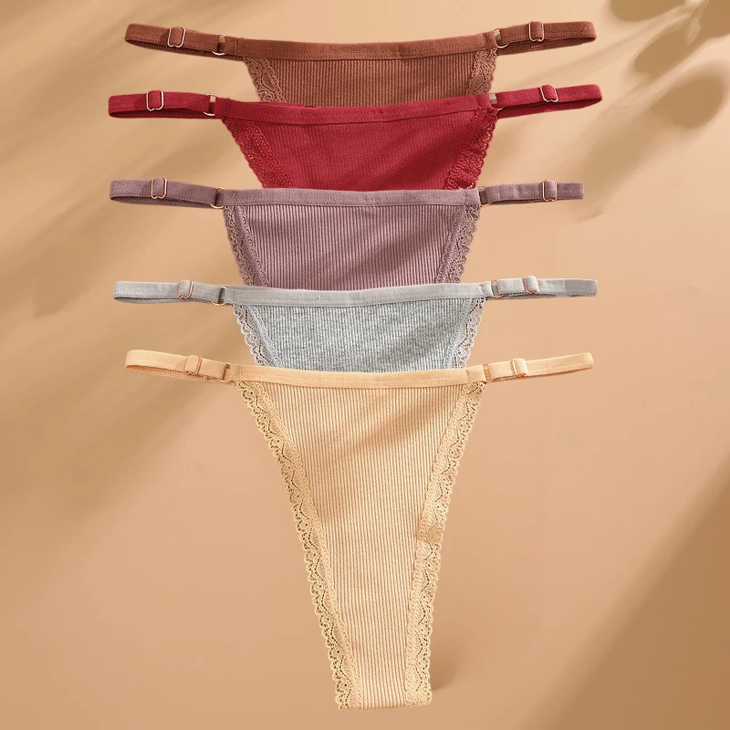 FINETOO 5 Teile/satz Sexy G-string Höschen Baumwolle frauen Unterwäsche Verstellbare Taille Mädchen Weibliche Pantys Bikini Dame Thongs Dessous