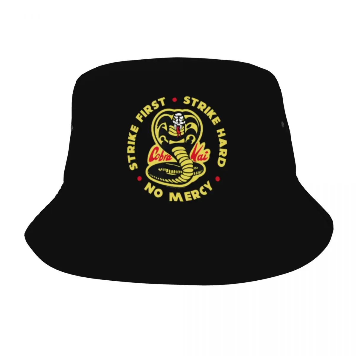 Cobra Kai Strike First Cobra Logo Bucket Hats Customized Summer Travel Beach The Karate Kid Hats