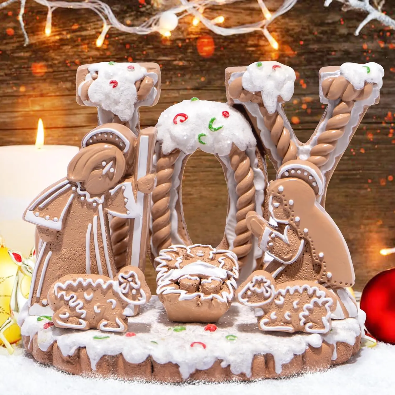 Weihnachtsdekor-Figuren für die Feiertagspräsentation, Weihnachtsdekoration für den Innenbereich, perfektes Lebkuchen-Krippe-Geschenk (Farbe 2) – Detail 2