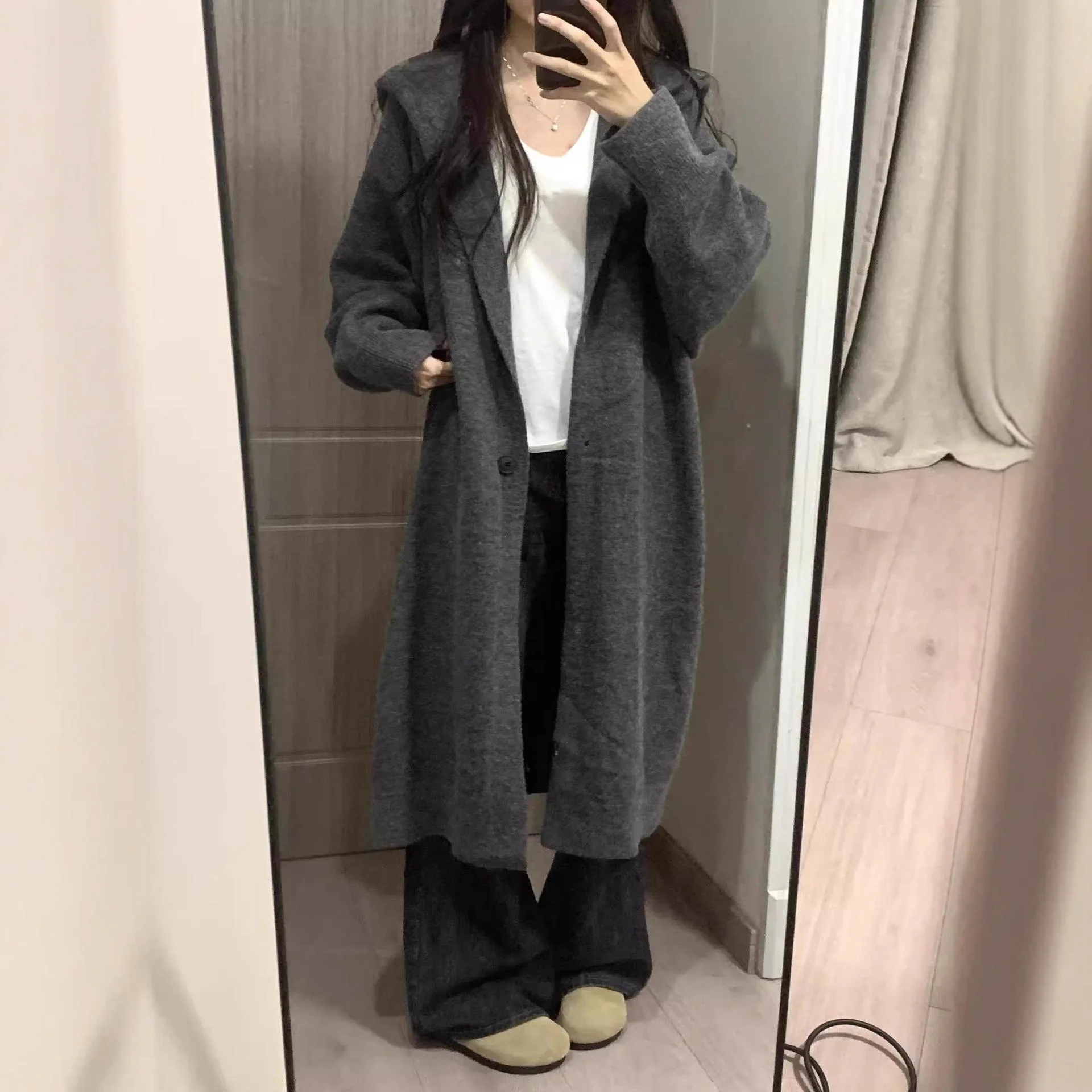 

Длинные кардиганы в стиле Харадзюку для женщин, осенние, в стиле фейрикор, французский стиль, с капюшоном, термо, удлиненные, повседневные, из льна, винтажные