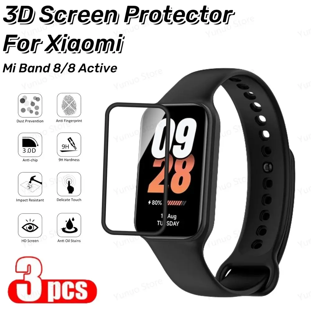 3Pcs 3D Screen Protector For Xiaomi Mi Band 8 Mi Band 8 Active Smart Watchband Protective Film For Xiaomi Mi Band8 Accessories