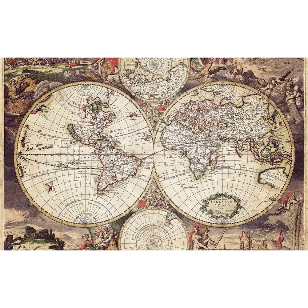 Vintage ผ้าโปสเตอร์แผนที่ภาษาอังกฤษไม่ทอยุคกลาง Latin Art ภาพวาดห้องนั่งเล่นตกแต่งบ้านอุปกรณ์การศึกษา A1/A2/90x60 ซม.