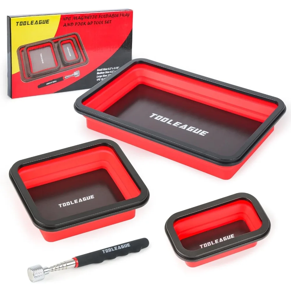 

Collapsible Magnetic Parts Tray Set with Pickup Pen Three Sizes Foldable Silicone Organizer for Screws Bolts Nuts Washers Pins