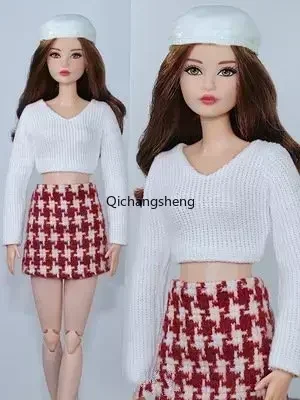 Limited 1/6 Doll Outfits White Purple Knitted Sweater Shirt Skirt for Barbie Dress for Barbie Doll Clothes Accessories Toy 11.5\