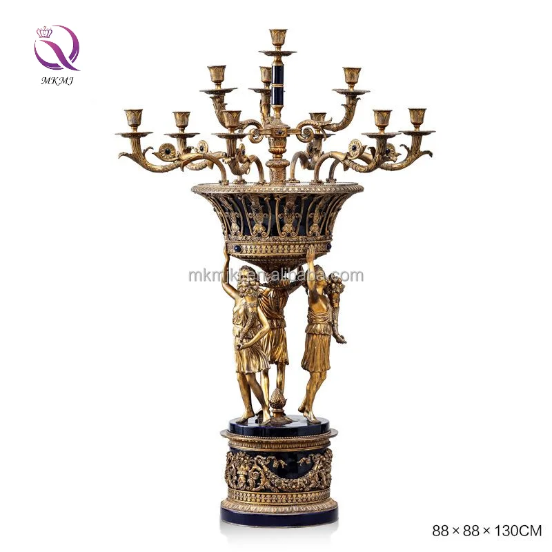 MKMJ Luxurious Gold Brass Metal Candle Holder Multi Heads Style Expensive Bronze Candelabra For Luxury Home Decor