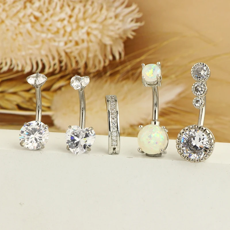 5PCS Cute Dangle Belly Ring Pack, 14G Navel Piercing Set