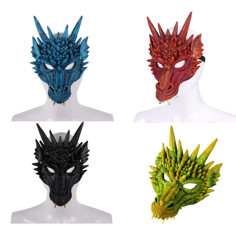 Halloween Dragon Mask Party Decoration Dragon Cosplay Props 4 Color Mardigras Carnival Party PU Foam 3D