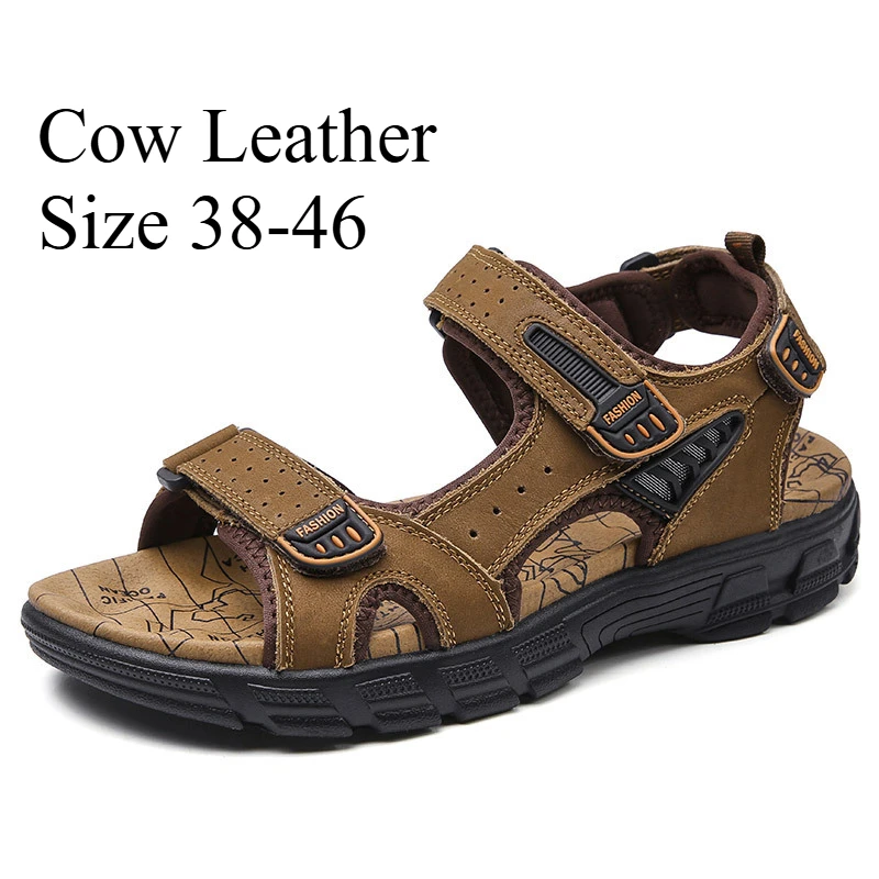 

Brand Men Sandals Luxury Genuine Leather Sandals Men Outdoor Beach Casual Shoes High Quality Hiking Shoes Soft Sole Men Slippers