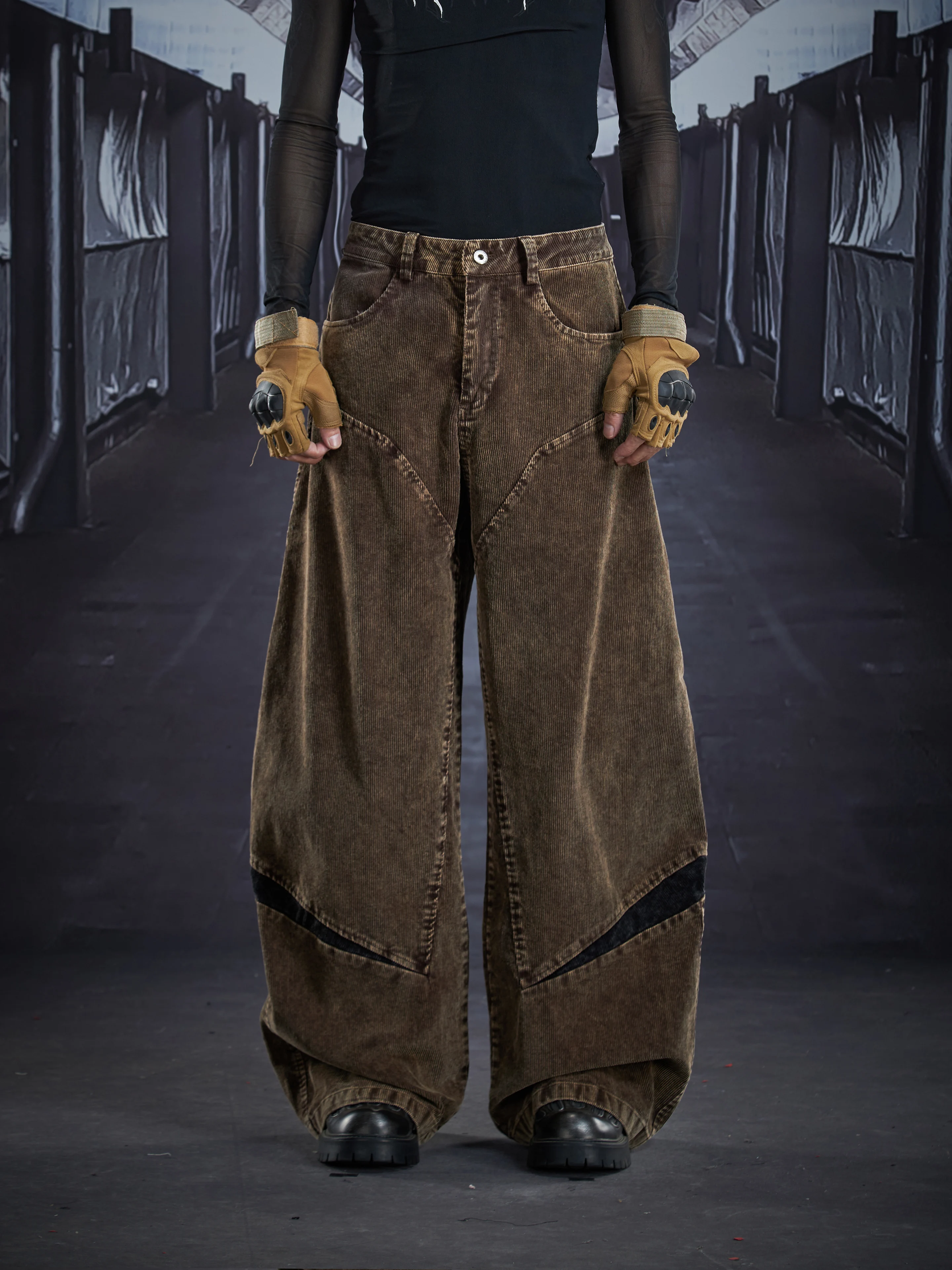 Special-Interest Design New Product Washed and Worn Corduroy Deconstruction Stitching Multi-Pocket Cargo Pants Casual
