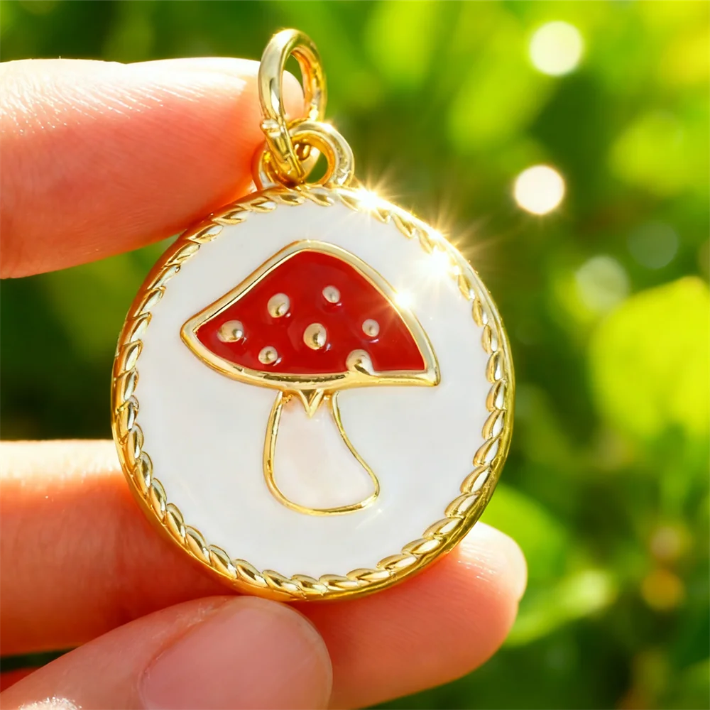 4 قطعة المعلقات النحاس المينا الفطر السحر زركون DIY بها بنفسك مجوهرات قلادة سوار صنع ارتداء اليومي اكسسوارات غير رسمية #5