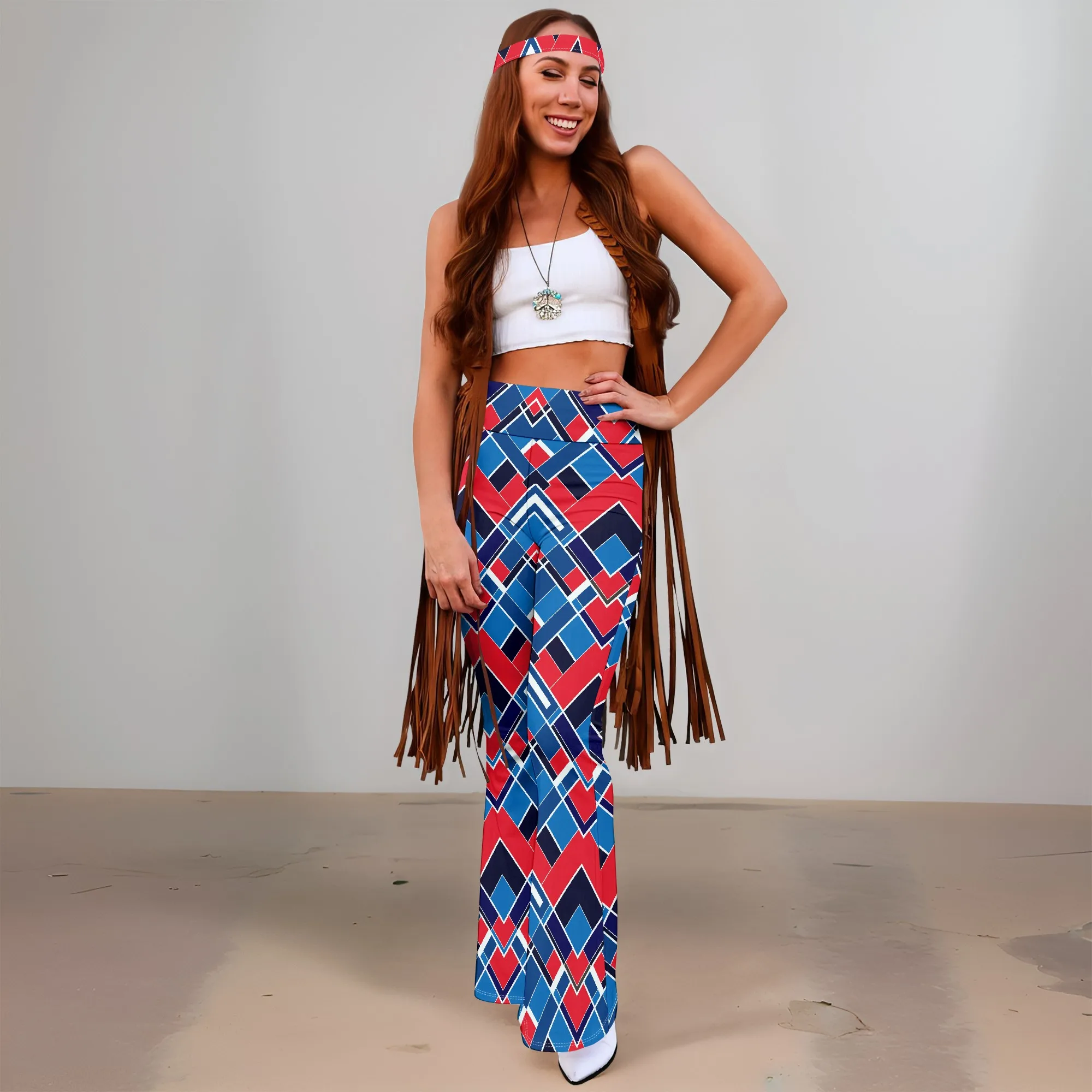 

Women's Spring and Autumn Fashion Wide Leg Pants (Headband), 3D Printed Pattern Style Wide Leg Pants, Casual Fashion Versatile