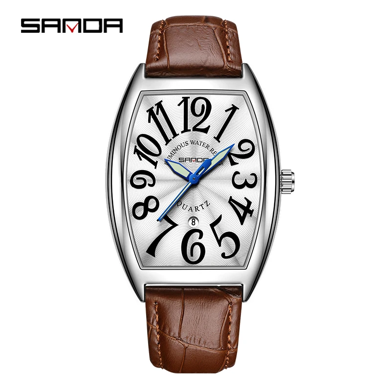 

Fashion Top Sanda Men Luxury Brand Classic Quartz Watches Genuine Leather Strap Arabic Numeral Scale Waterproof Reloj Hombre