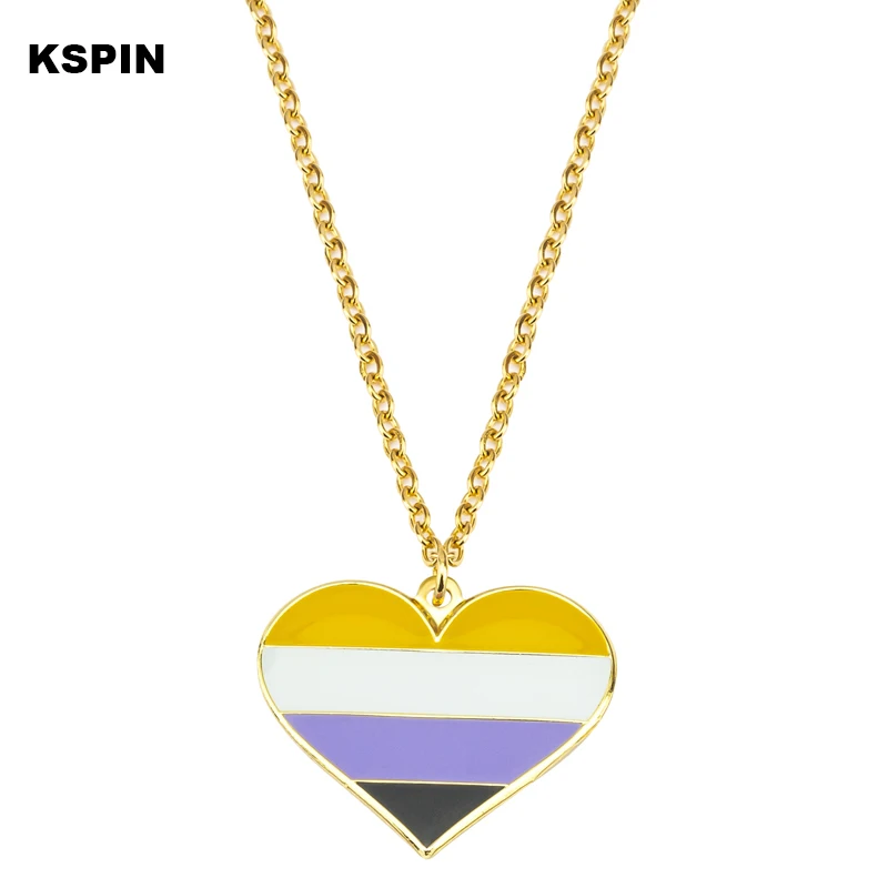 Sun Set Lesbian Pride Genderqueer pride Asexual Pendant Necklace Rainbow Heart Necklace