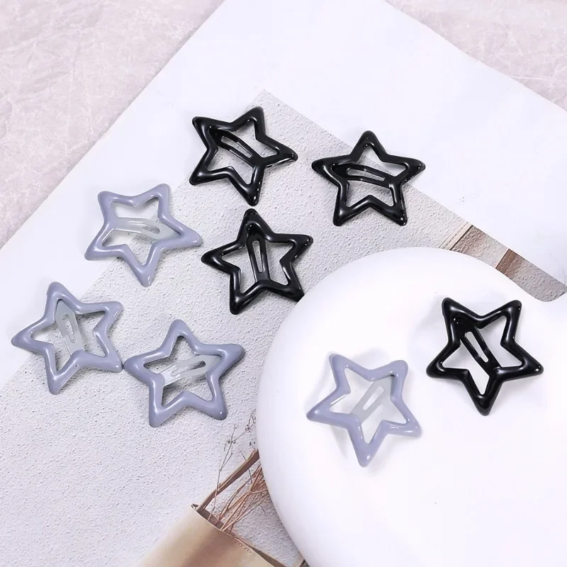 Y2k Black Star Hair Clips for Women Oil Drop Metal Snap Hairpins Broken Hair Barrettes Fashion Girl Hair Accessories Headwear