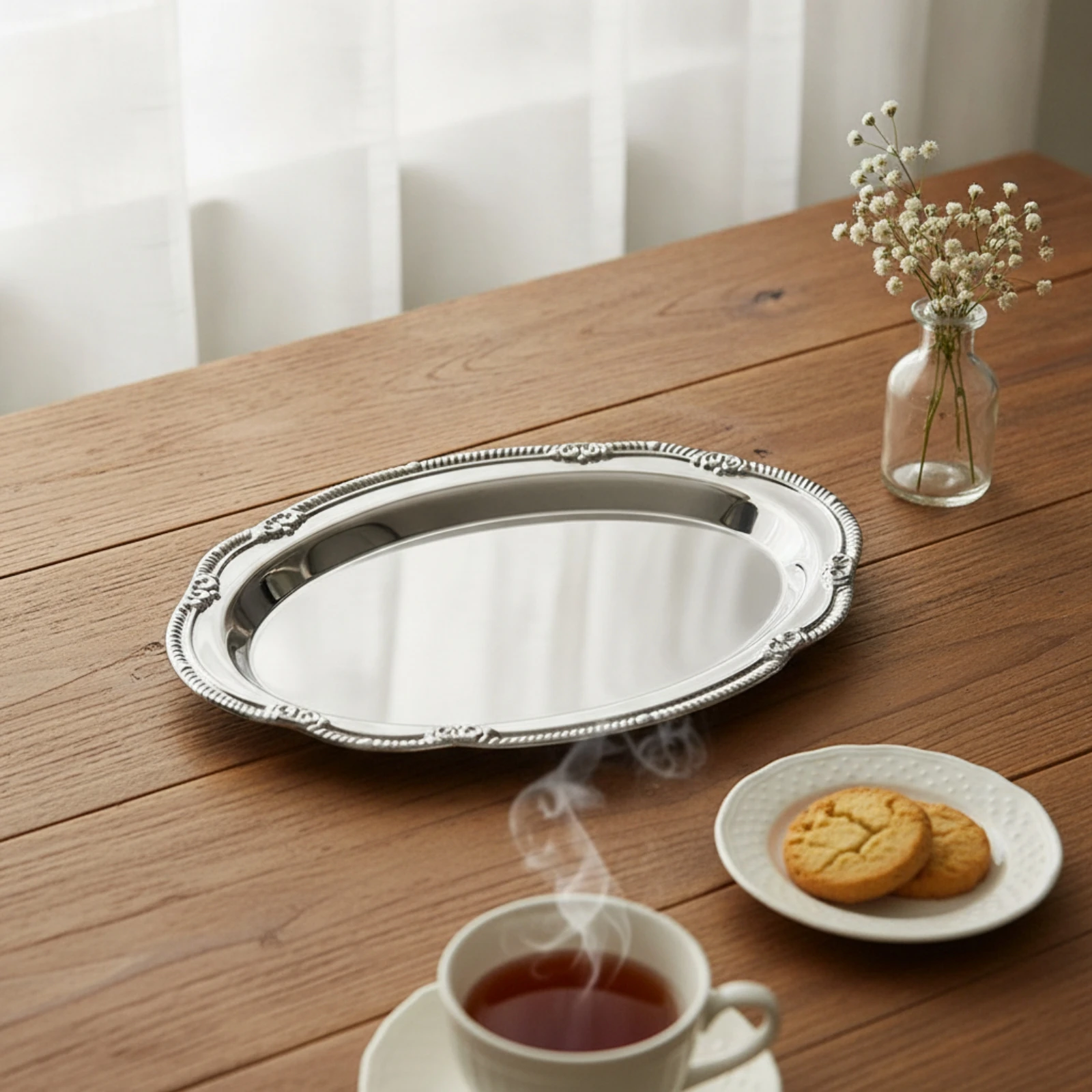 Oval Serving Platter Mirror Polished Tray with Beaded Border Oval Serving Tray Decorative Platter with Rim Elegant for Hosts