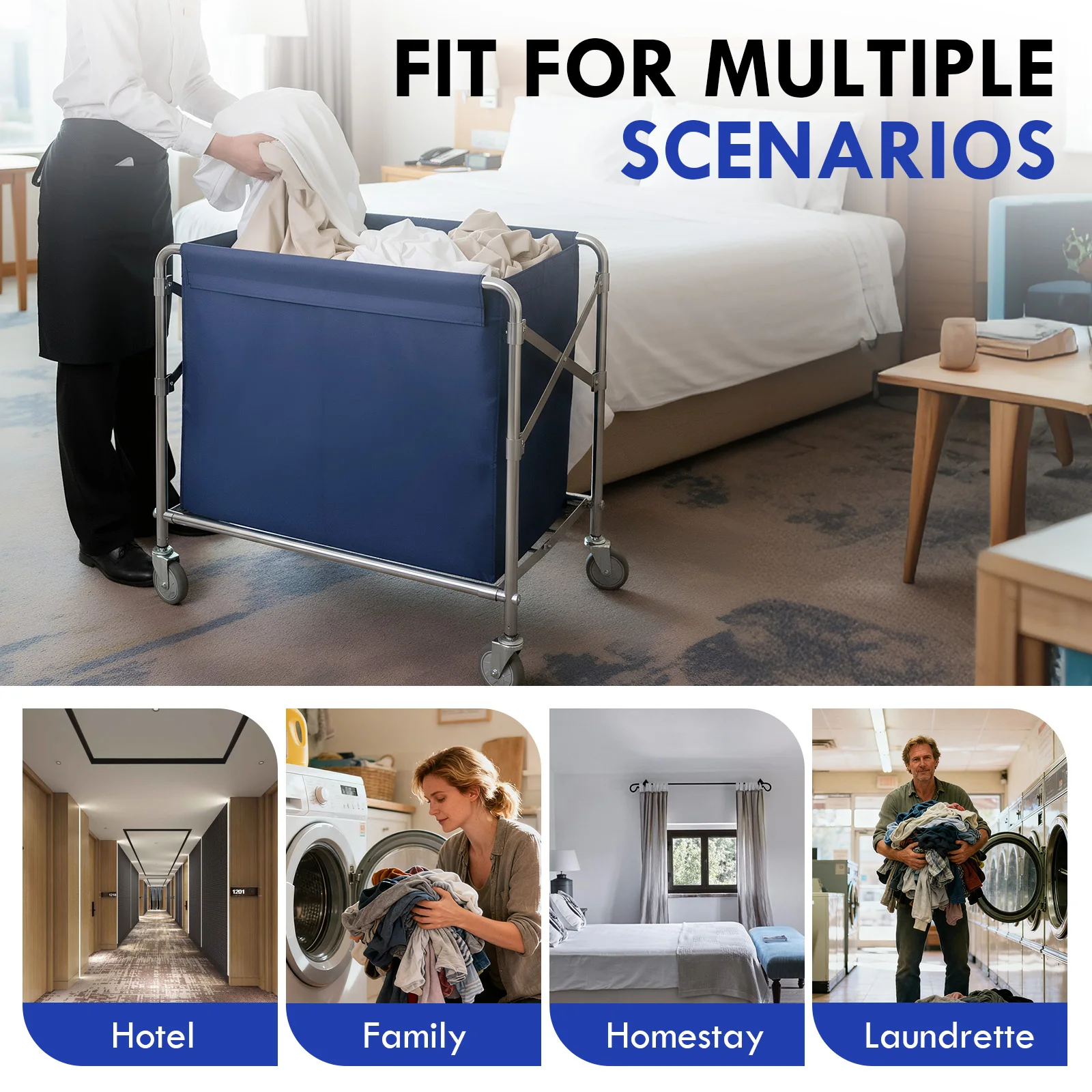 

Складная корзина-тележка для белья 86x81x52 см, складная тележка-органайзер для белья с X-образной рамой и колесами для отелей, больниц, дома