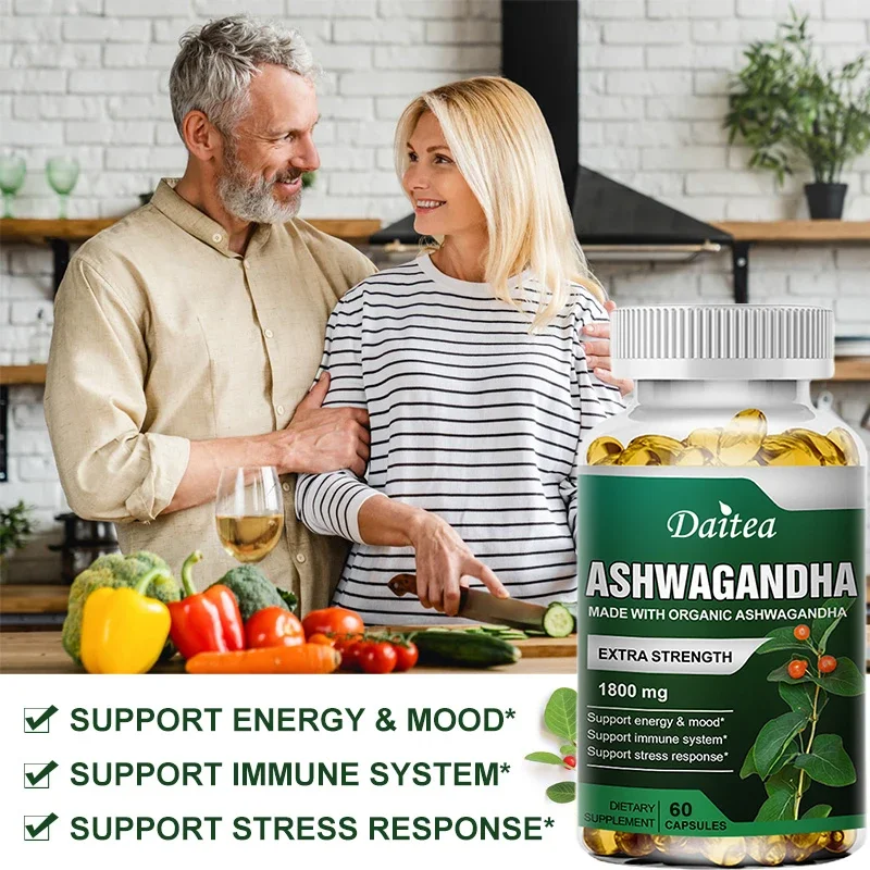 Made with organic ashwagandha to enhance energy, strength, stamina, help men and women relieve anxiety and stress (1-10bottle)