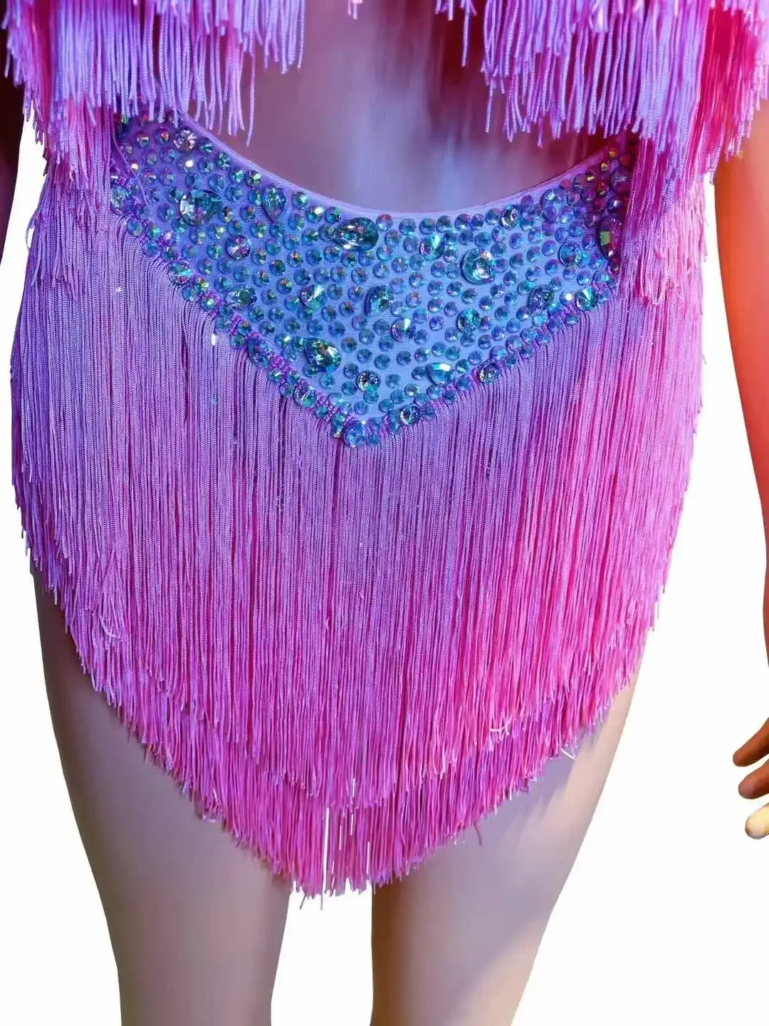 Sexy Fringe Outfit Voor Vrouwen Backless Mouwloze Verjaardag Koningin Jurk Strass Zanger Danser Kostuum Ballroom Party Club