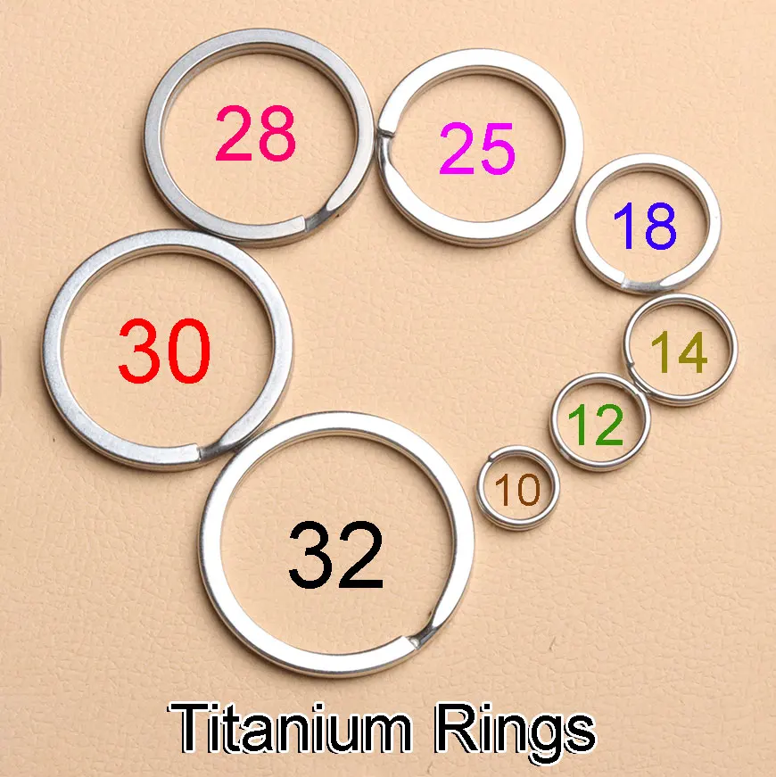 10PCS Titanium TC4 Ti Round Metal Keyring EDC Split Key Ring Key Chain 10mm/12mm/14mm/18mm/25mm/28mm/32mm FW136