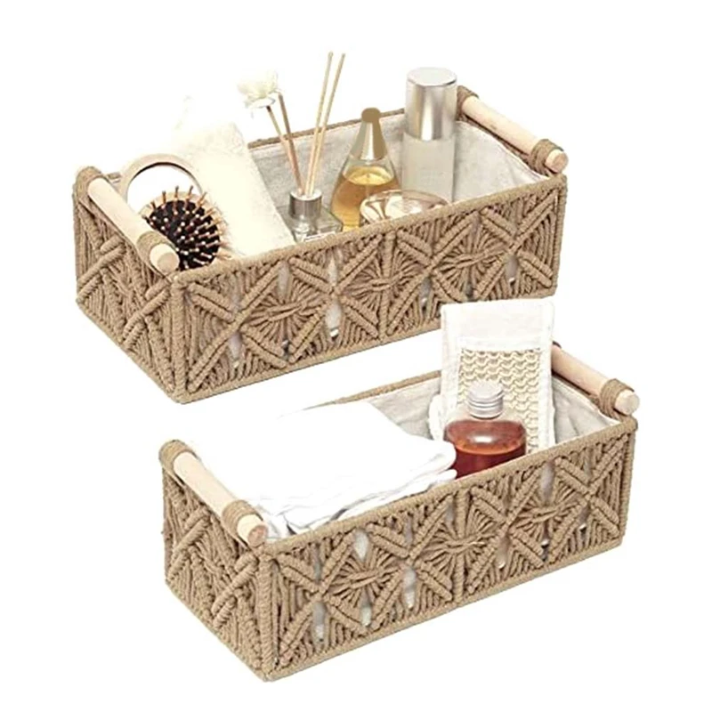 Macrame Storage Basket Boho Decor Baskets For Organizing Woven Decorative Basket For Countertop Toilet Paper Basket B Durable