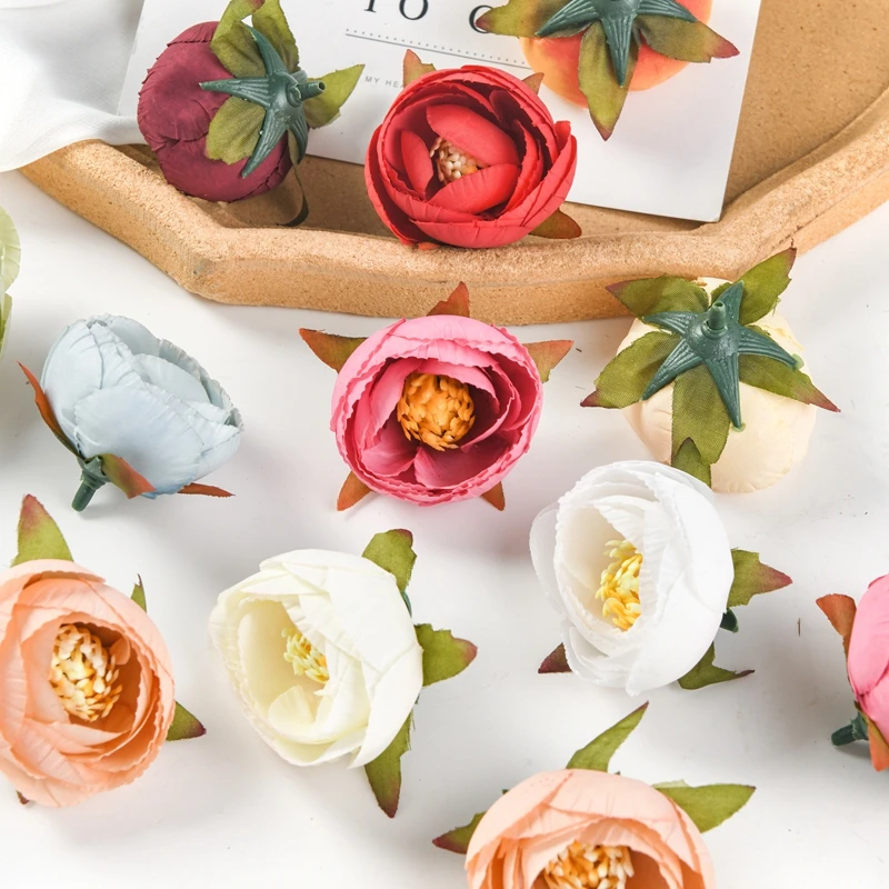 10PCS Artificial Flowers Fake Silk Tea Buds Scrapbooking Diy Candy Box Home Decoration Christmas Wedding Party Garden Roses Arch