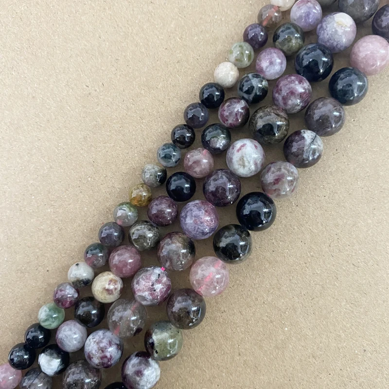 Natural Mixed Colors Tourmaline Stone Round Loose Beads 7\