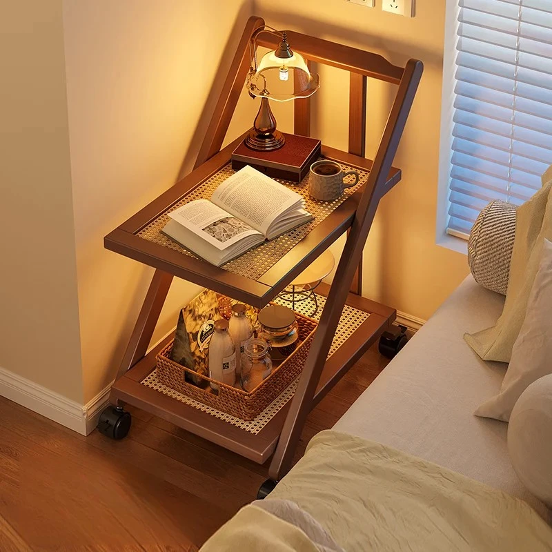 Mobile Rolling Coffee Table, Multifunctional Storage Side Table Space-Saving Bedside Console for Small Spaces & Apartment Living