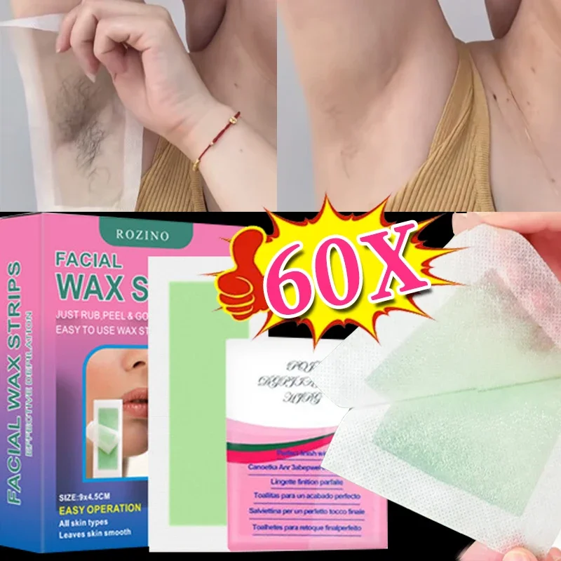 60PCS Professional Epilation Wax Strips Paper Hair Removal Wax Strip for Women Face Leg Arm Quick Hair Removal Depilatory Papers