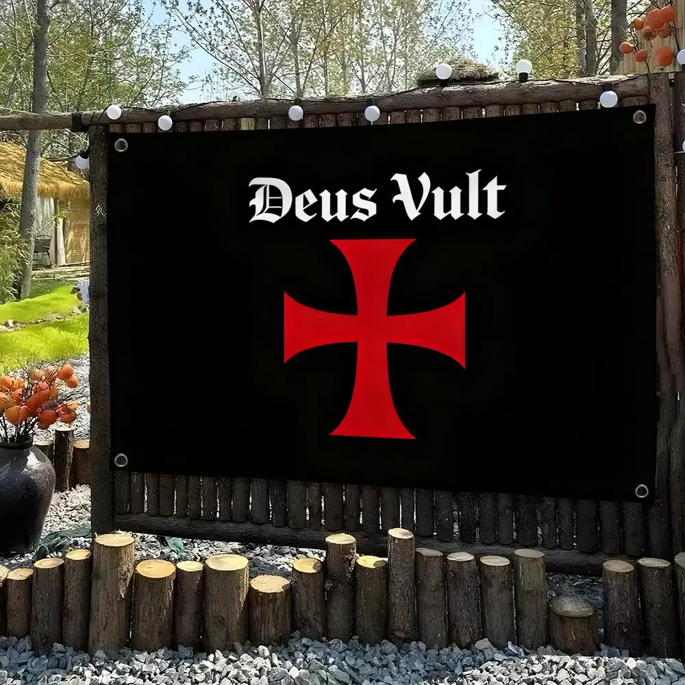 Bandera de Deus Vult, Banderas de los Caballeros Templarios, Decoración de Pared Personalizada, Pancarta Artística para Dormitorio, Sala de Estar, Decoración de Exteriores