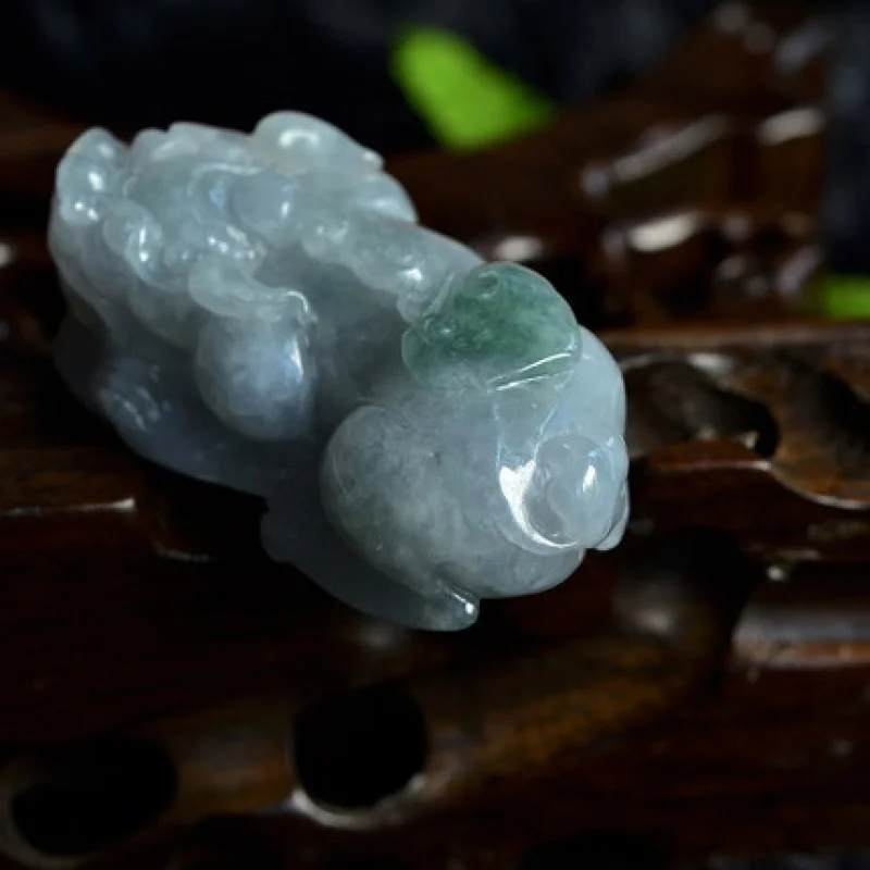 Burma jadeite ice waxy kinds light green floating flowers Ruyi pi xiu jade pendant for men and women