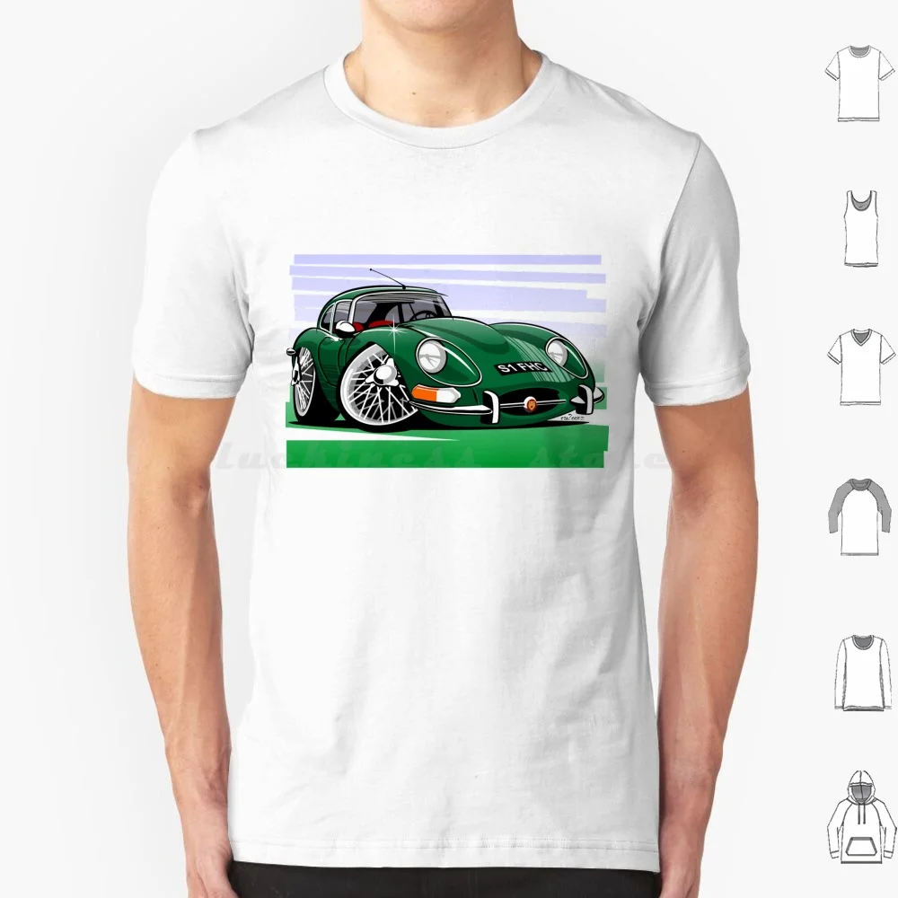 E-Type Series 1 Coupe Caricature-Green T Shirt 6xl Cotton Cool Tee E Type Coupe Fixed Head Fhc Series 1 Green Jag British Car