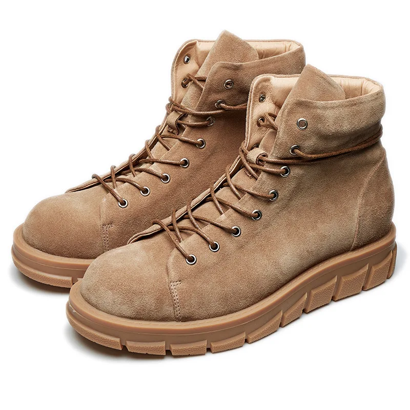 

Cool Young Men Must Get New Reversed Cowhide Nubuck Leather Ankle Boots Boys Thick Sole Heightened Trendy Shoes Winter