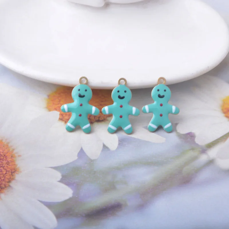 10 قطعة إكسسوارات مجوهرات عيد الميلاد رجل خبز الزنجبيل على الوجهين المينا الصغيرة لطيف معلقة النحاس صنع المجوهرات