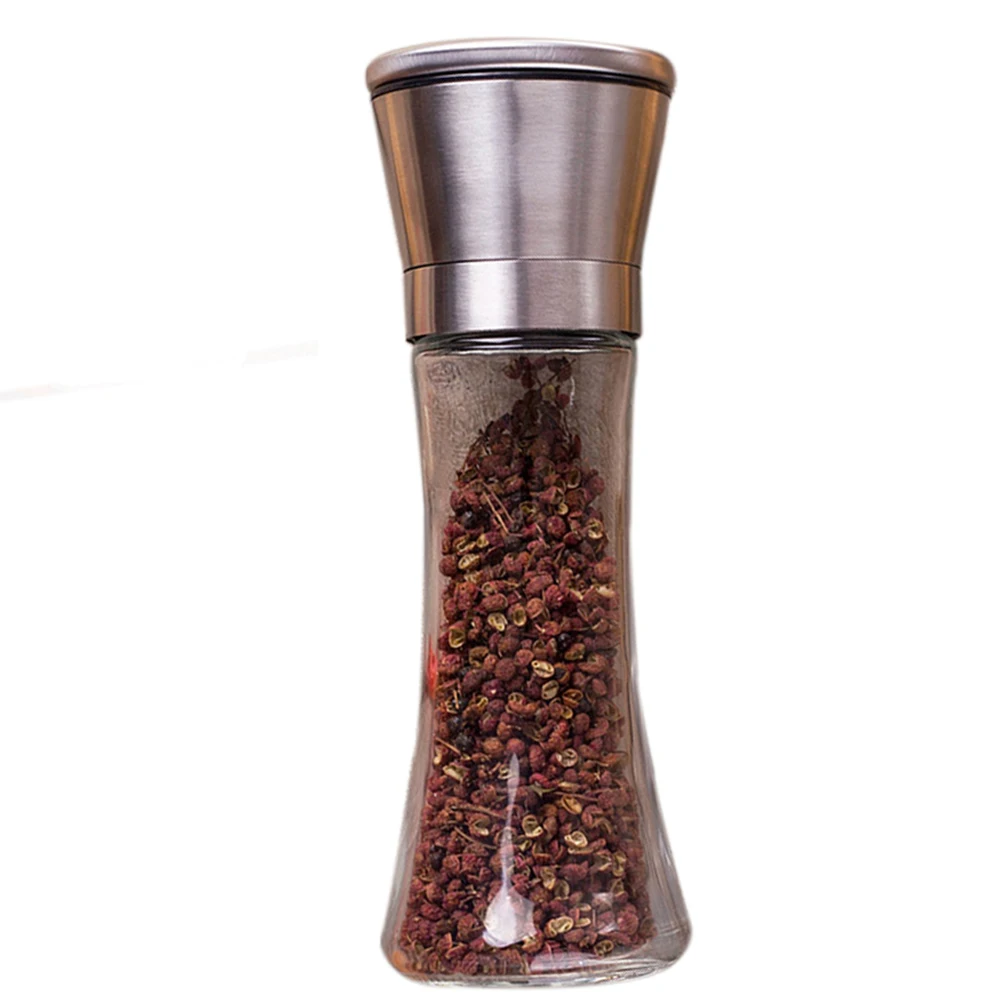 

Stainless Steel 180Ml Slim Waist Style Salt Mill Handheld Non-Slip Bottom Clear For Kitchen Decoration Pepper