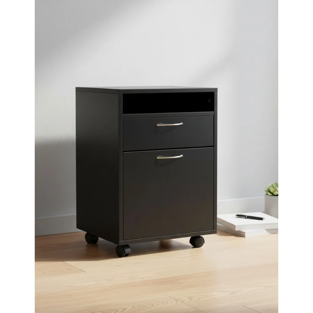 

Mobile Storage Cabinet Organizer with Drawer & Shelf, Printer Stand on Wheels, Office Furniture Black