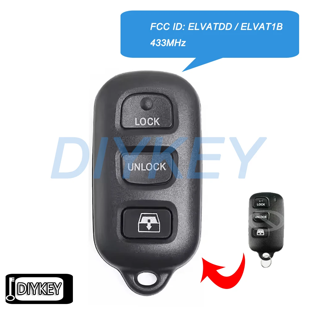 3+1 Buttons Modified Remote Car Key Fob 433MHz for Toyota Tacoma Tundra Sequoia 4Runner 1998-2007 FCC ID: ELVATDD / ELVAT1B