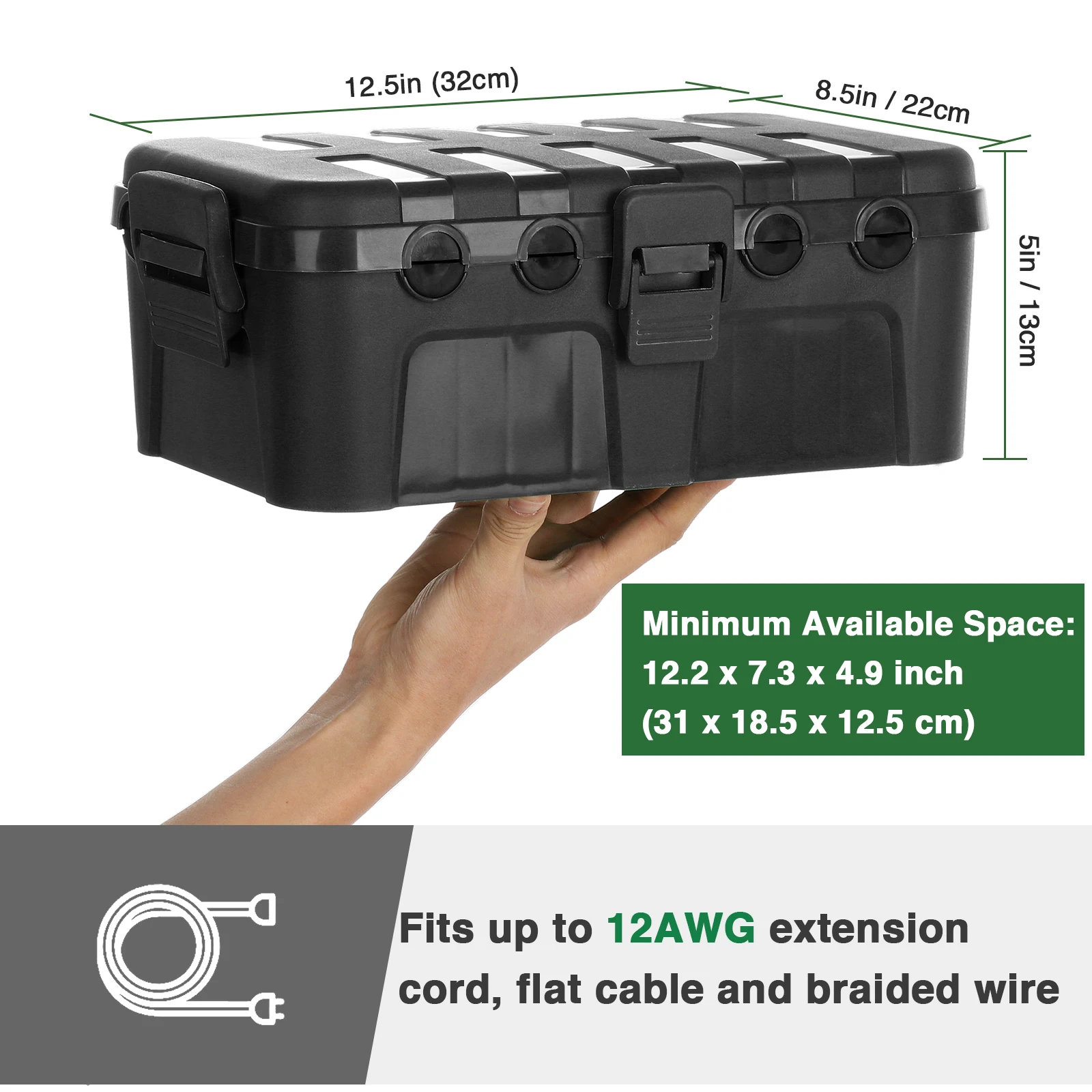 صندوق كهربائي كبير خارجي، غطاء سلك تمديد، منفذ حماية، قابس، مقبس، مؤقت، شريط طاقة، ديكور إضاءة للعطلات