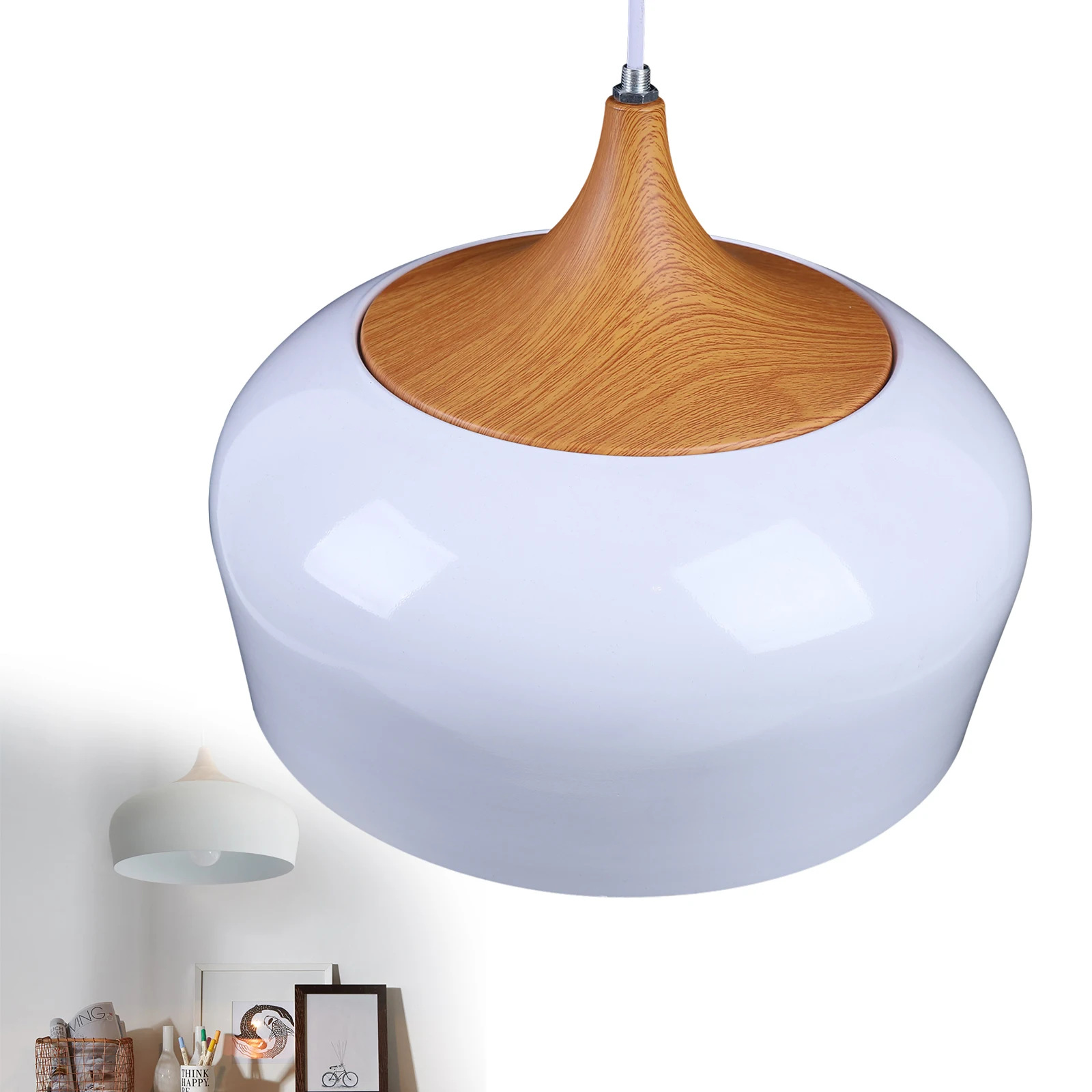 Lampada a sospensione moderna modello in legno LED semplice lampada a sospensione a soffitto decorazione della stanza apparecchio di illuminazione per soggiorno camera da letto bianca